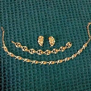 Swank crystal jewelry set Vintage gold toned BOGO